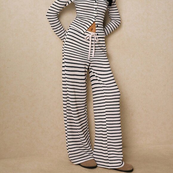 Multicolor Casual Women's Striped Trousers with Pockets - Picture 3 of 7